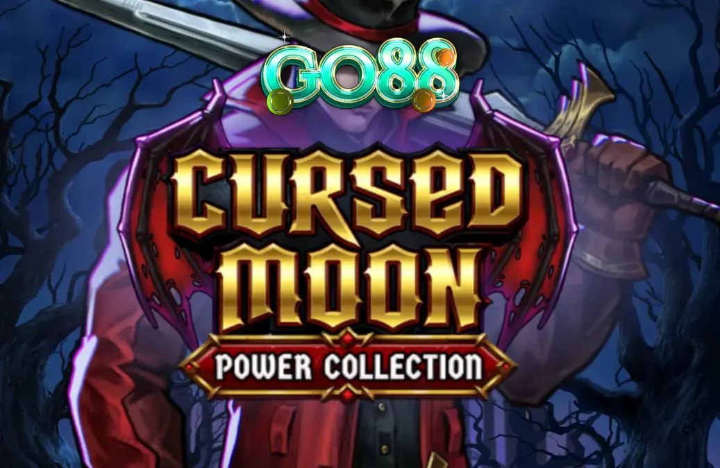 Giao diện trò chơi slot Cursed Moon Power Collection với thợ săn và quái vật